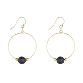 Gold Filled Black Agate Small Hoop Earrings