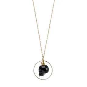 Gold Filled Black Crystal Skull Long Pendant Necklace