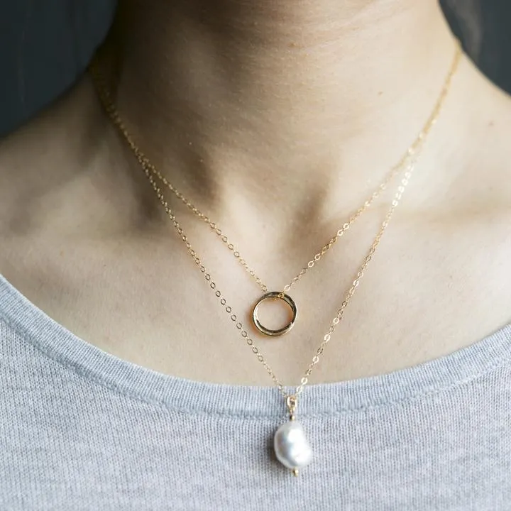 Gold Filled Double Circle Fused Pendant Necklace