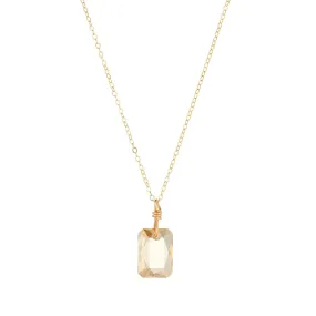 Gold Filled Emerald Cut Golden Shadow Crystal Pendant Necklace