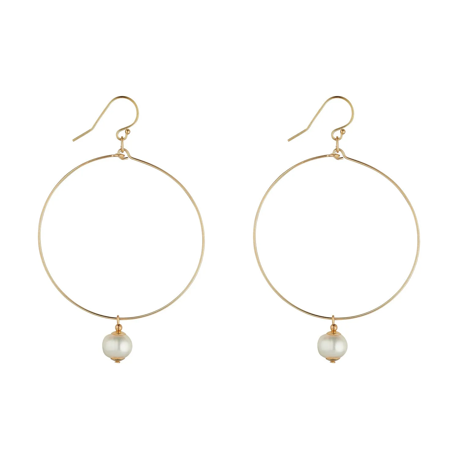 Gold Filled Freshwater Pearl Large Hoop Earrings