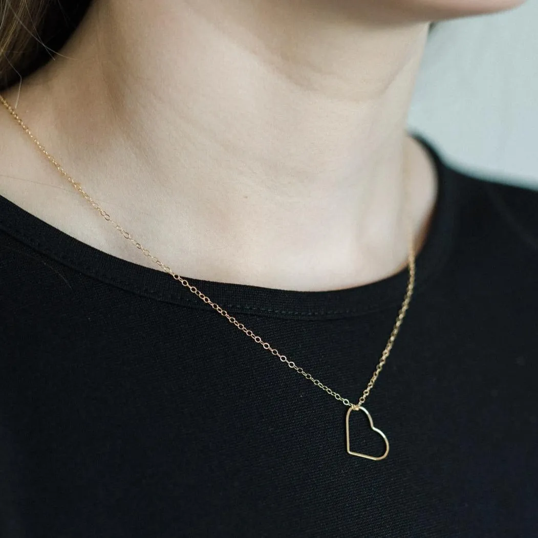 Gold Filled Heart Outline Pendant Necklace