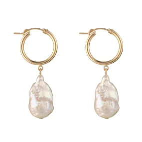 Gold Filled Large Baroque Pearl Clip Hoop Earrings