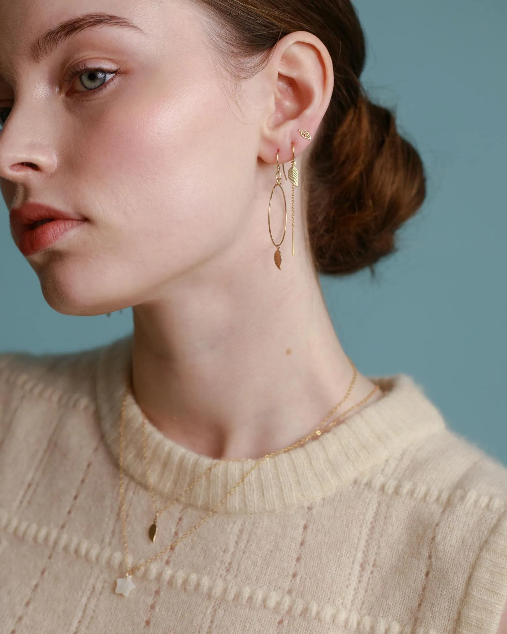 Gold Filled Leaf Small Hoop Earrings