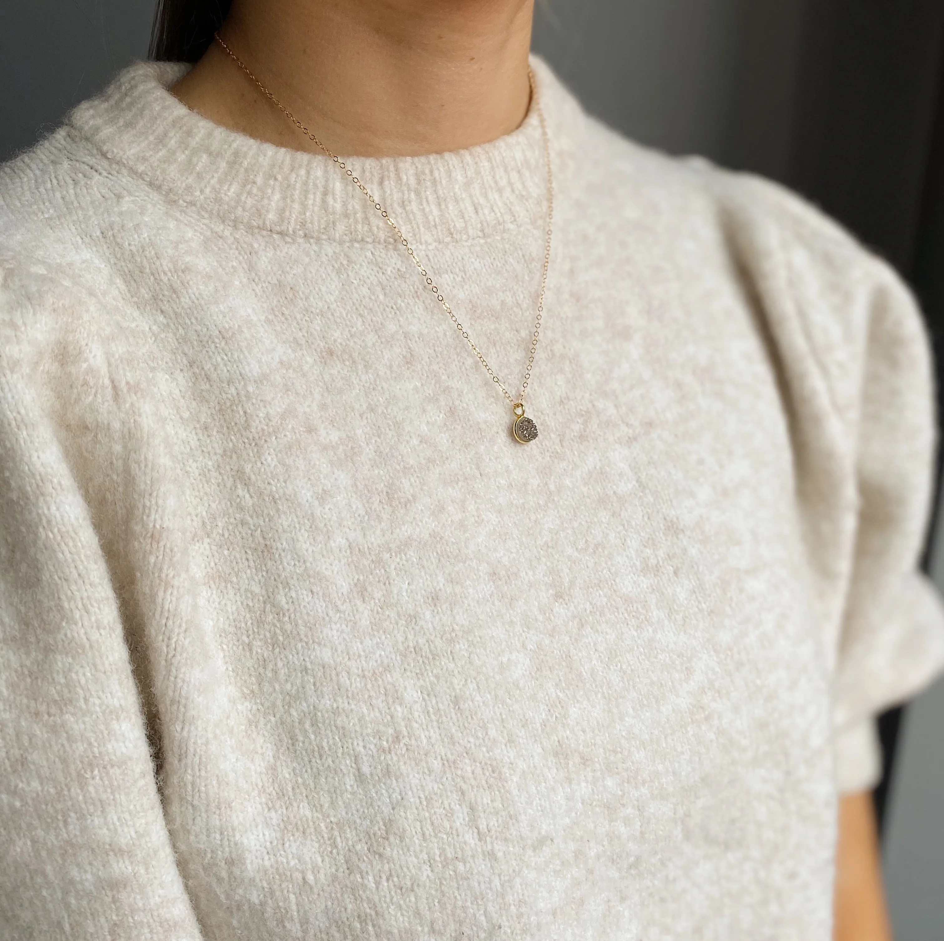 Gold Filled Mini Druzy Quartz Pendant Necklace