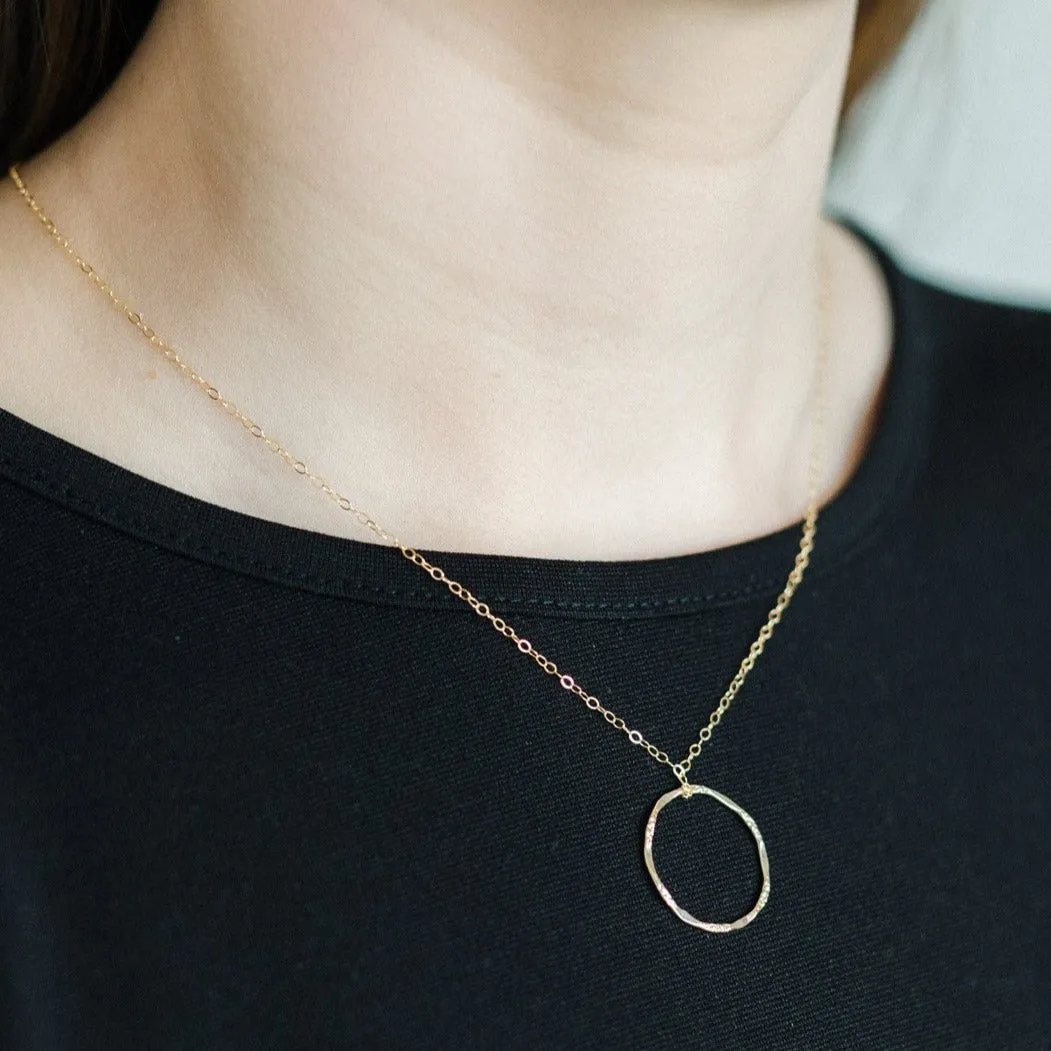 Gold Filled Molten Circle Pendant Necklace