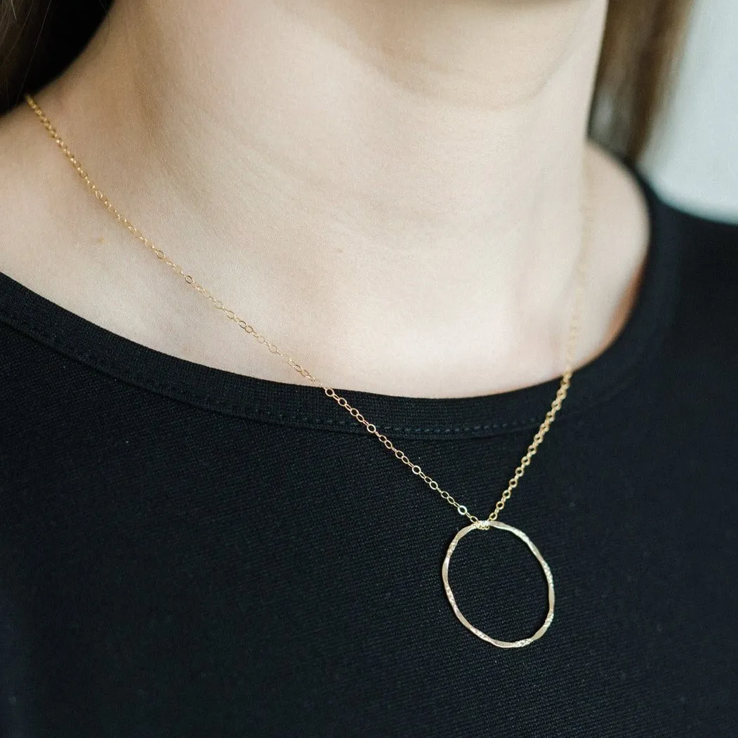 Gold Filled Molten Circle Pendant Necklace