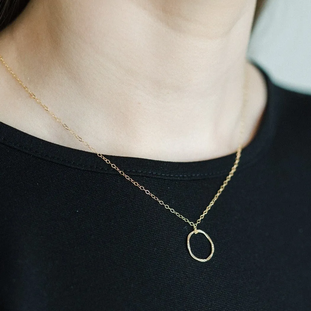 Gold Filled Molten Circle Pendant Necklace