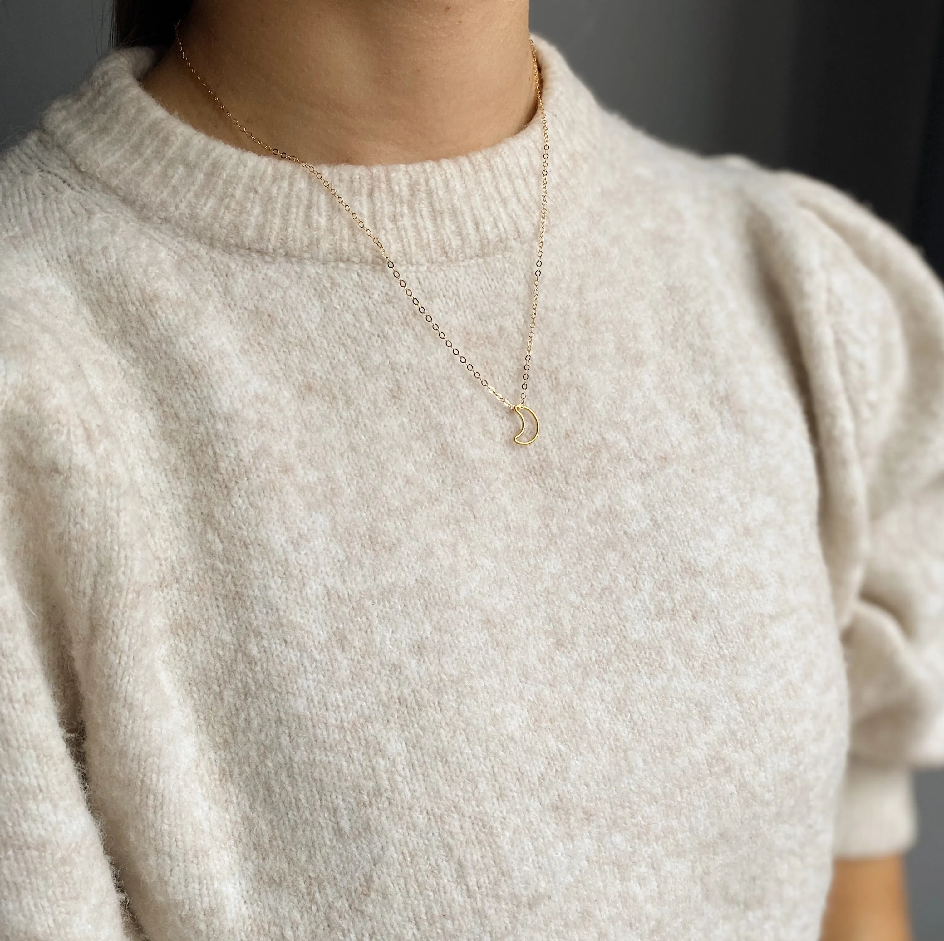 Gold Filled Moon Outline Pendant Necklace