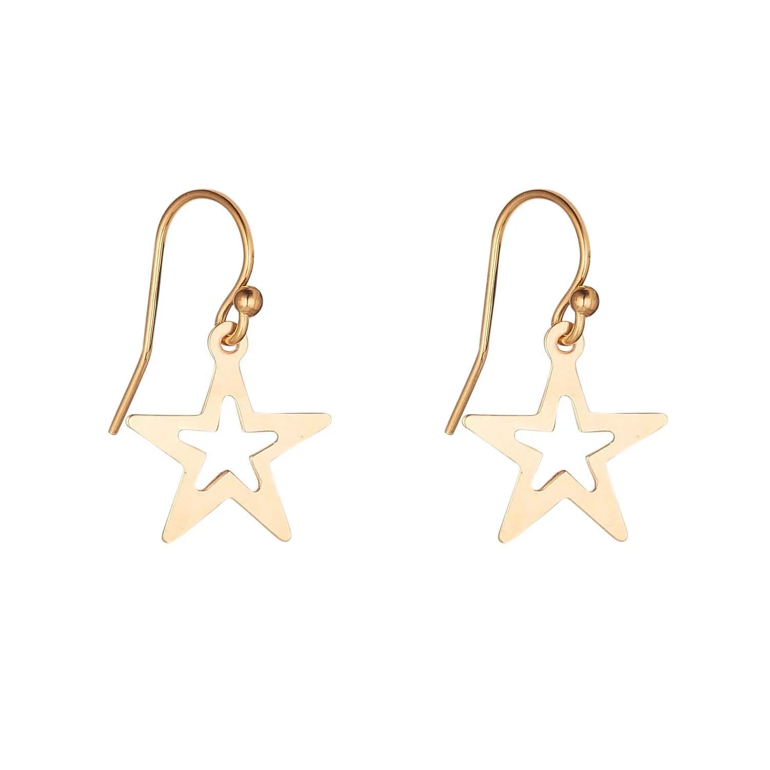 Gold Filled Open Star Charm Earrings