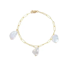 Gold Filled Paperclip Chain & Flat Baroque Pearl Bracelet