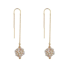 Gold Filled Pearl Cluster Threader Earrings