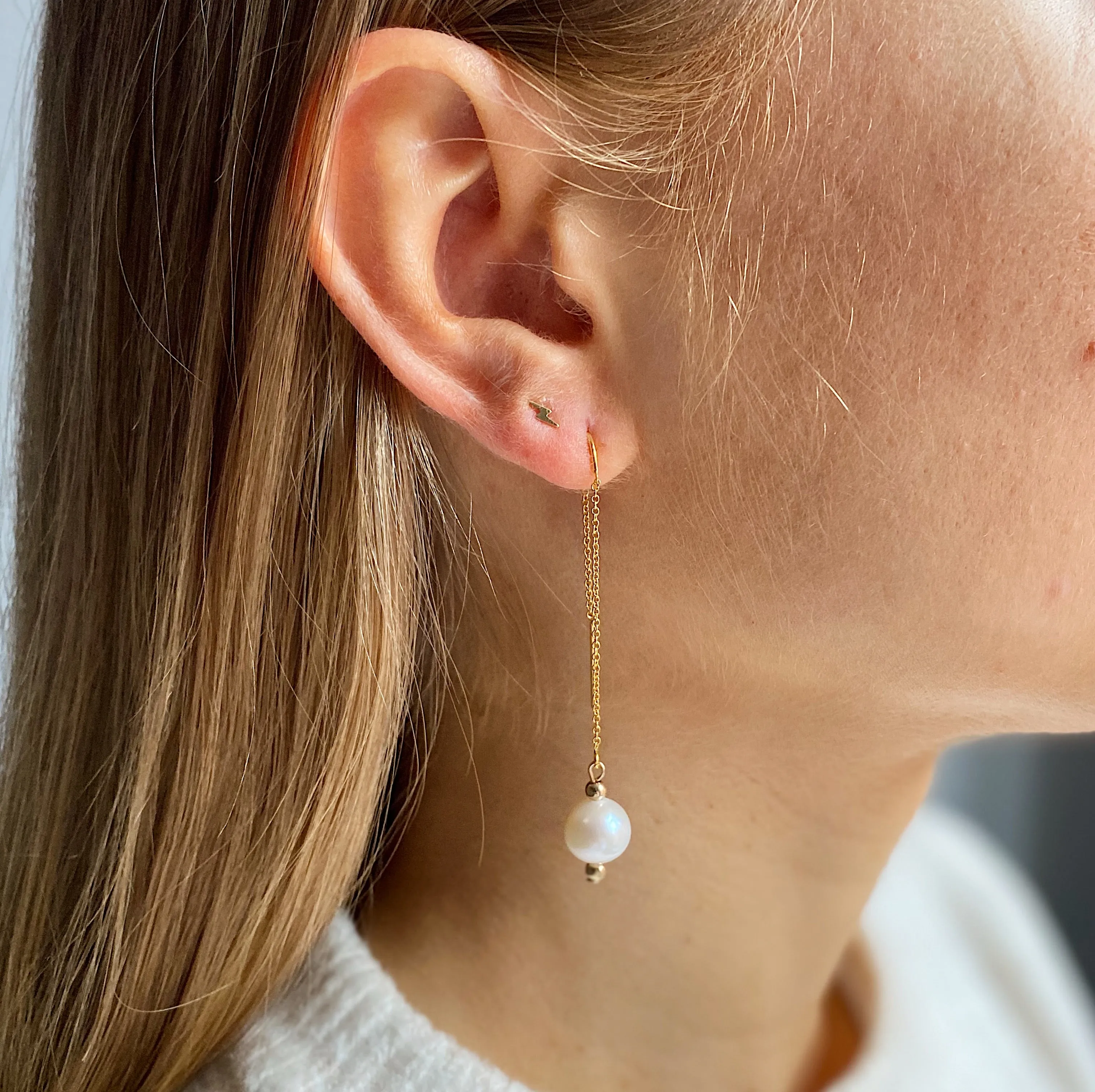 Gold Filled Pearl Threader Earrings