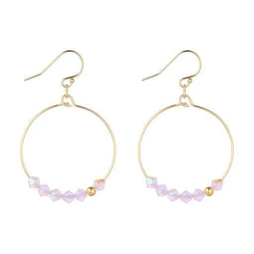 Gold Filled Pink Crystal Row Hoop Earrings