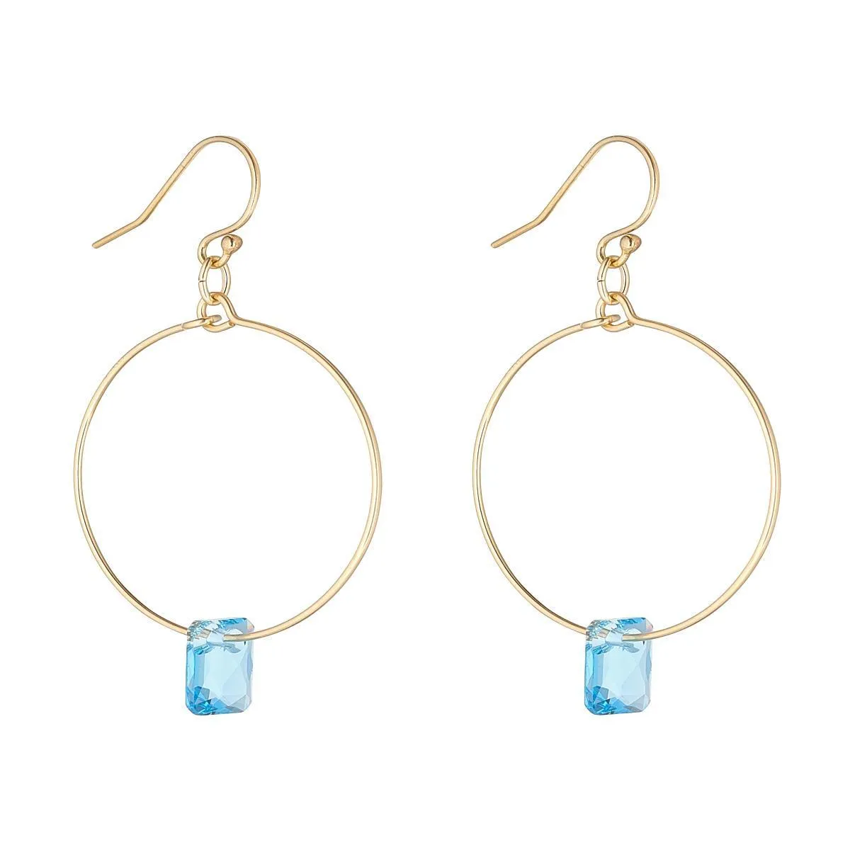 Gold Filled Rectangle Aquamarine Crystal Hoop Earrings