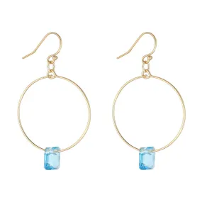 Gold Filled Rectangle Aquamarine Crystal Hoop Earrings