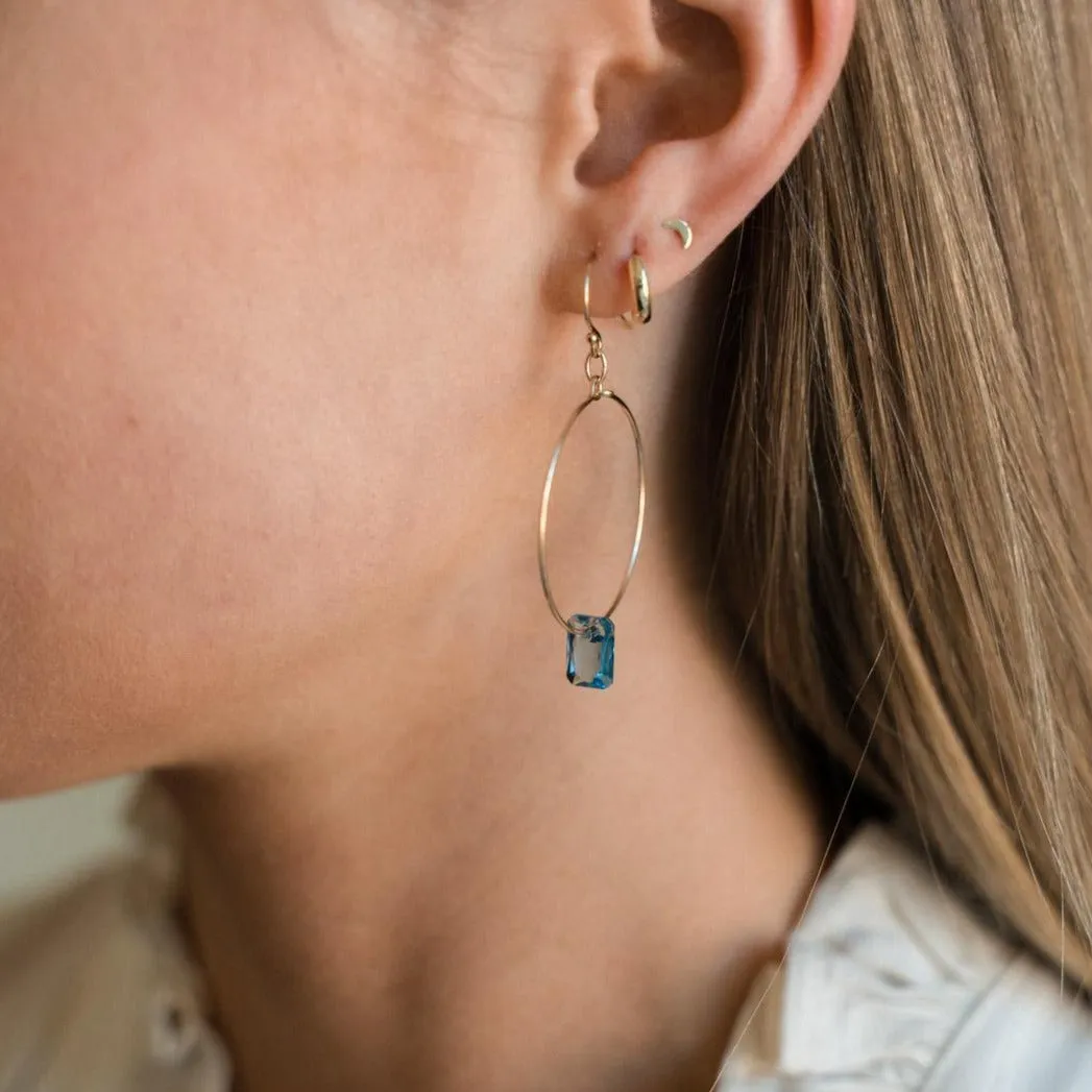 Gold Filled Rectangle Aquamarine Crystal Hoop Earrings