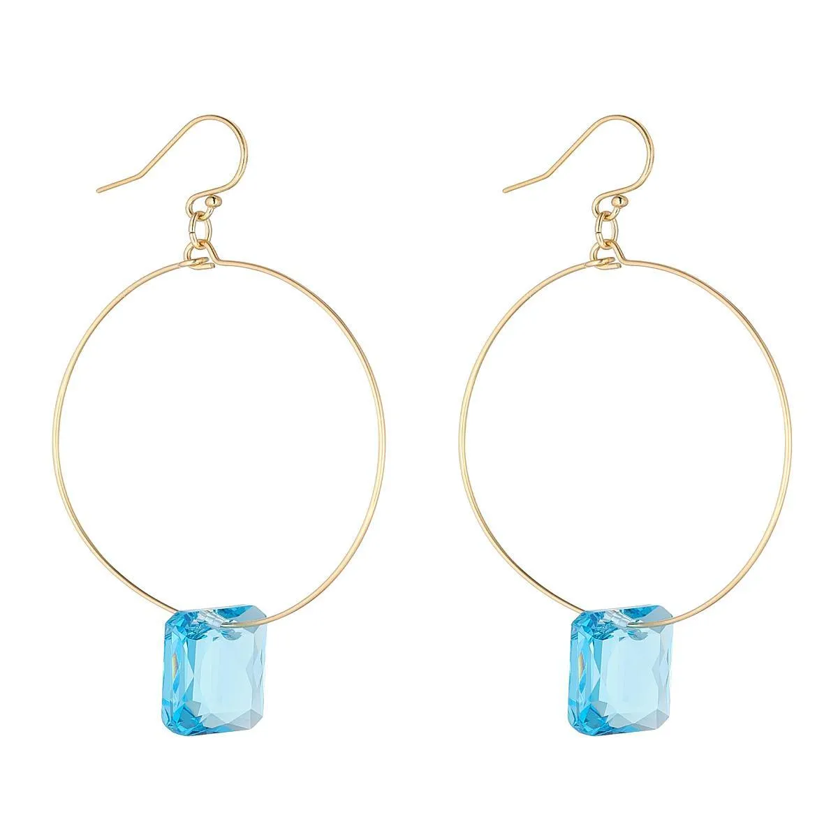 Gold Filled Rectangle Aquamarine Crystal Hoop Earrings