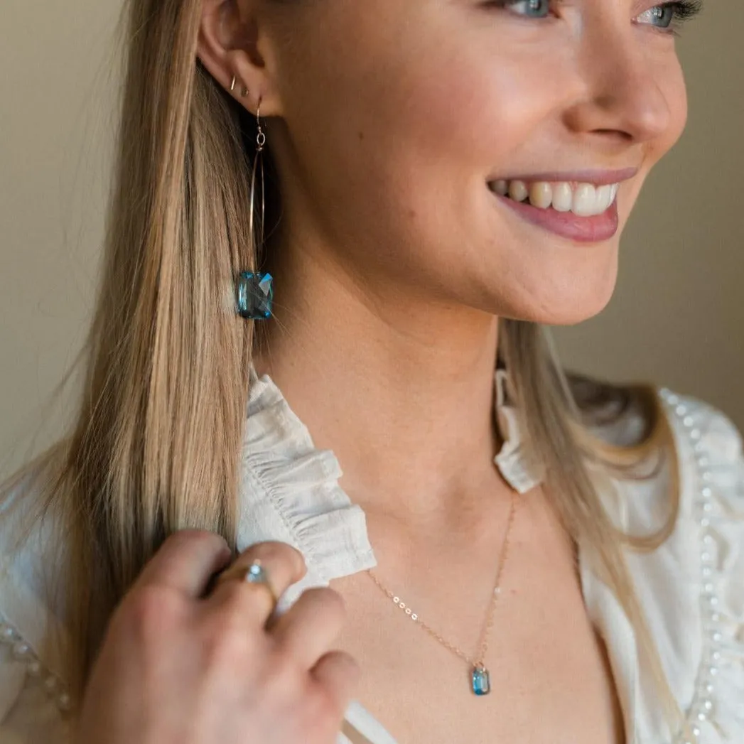 Gold Filled Rectangle Aquamarine Crystal Hoop Earrings