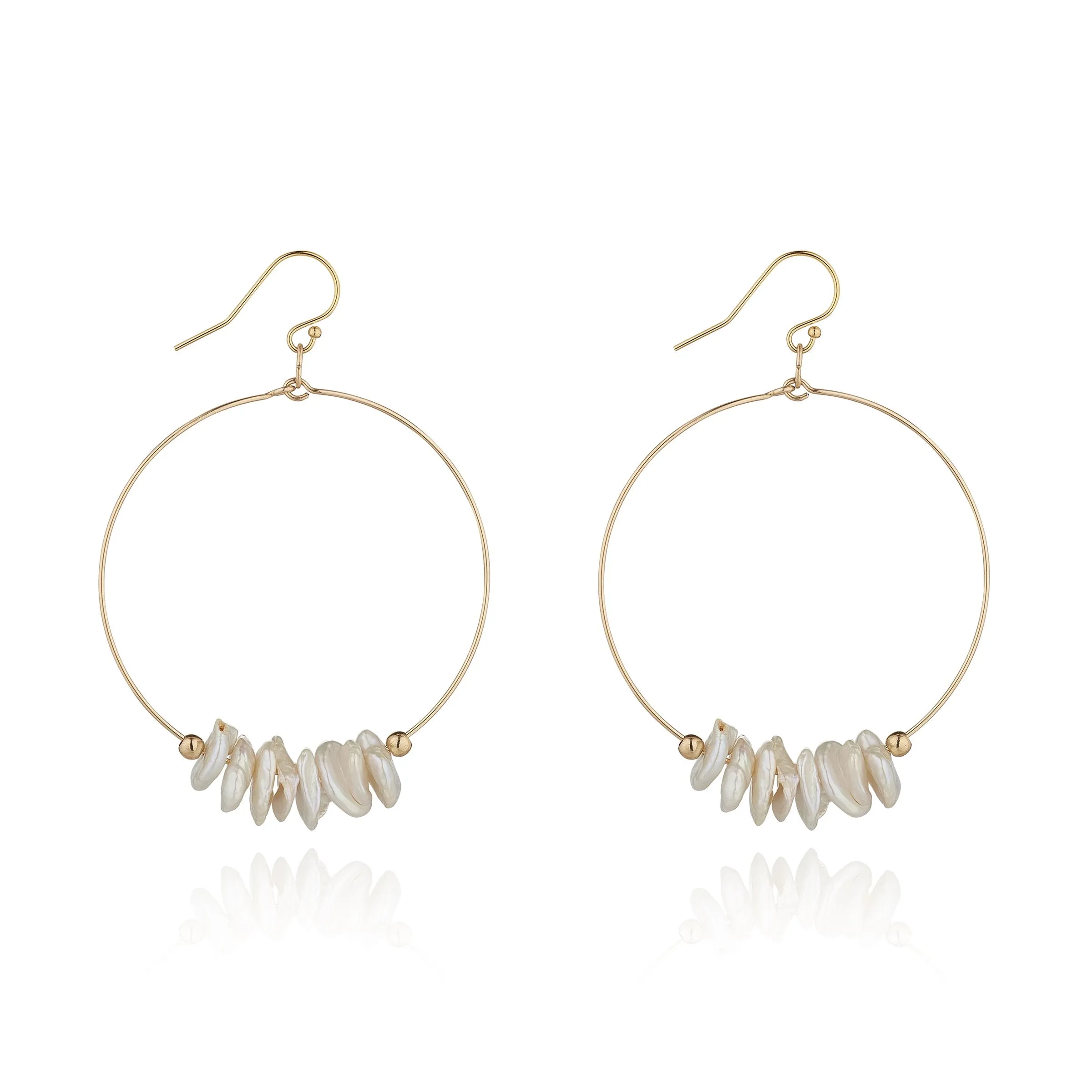 Gold Filled Saucer Pearl Hoop Earrings