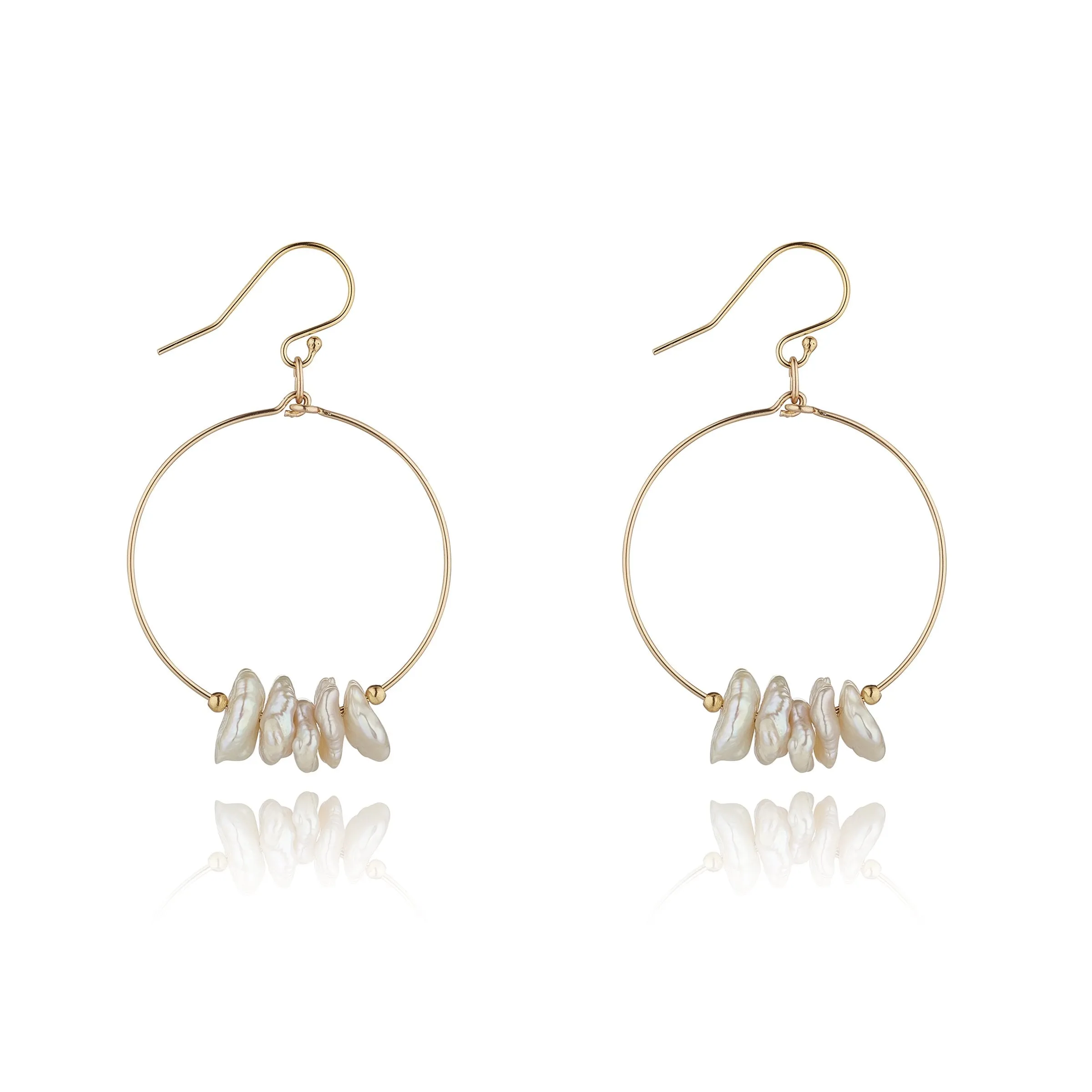 Gold Filled Saucer Pearl Hoop Earrings