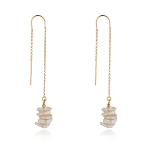 Gold Filled Saucer Pearl Threader Earrings