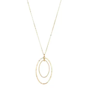 Gold Filled Textured Double Oval Pendant Necklace