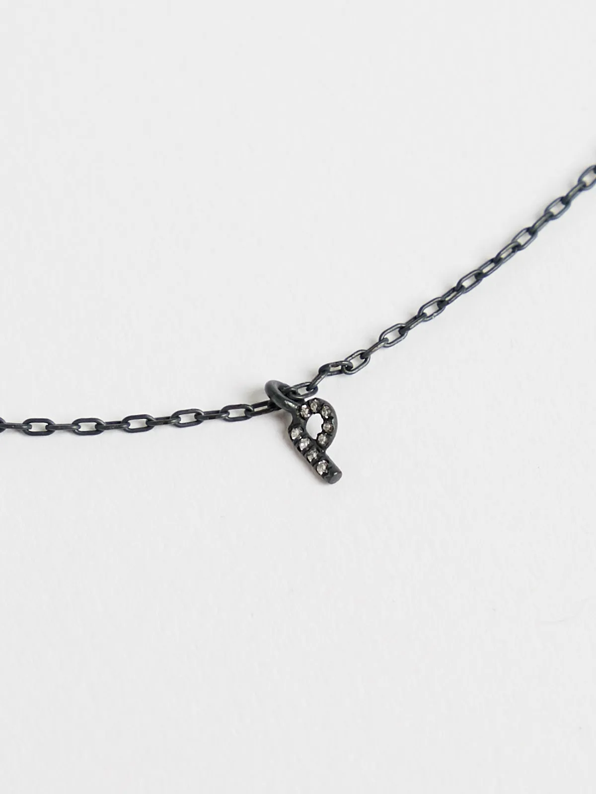 Good Fortune Necklace in Oxidised Sterling Silver with Pave Diamond Letter