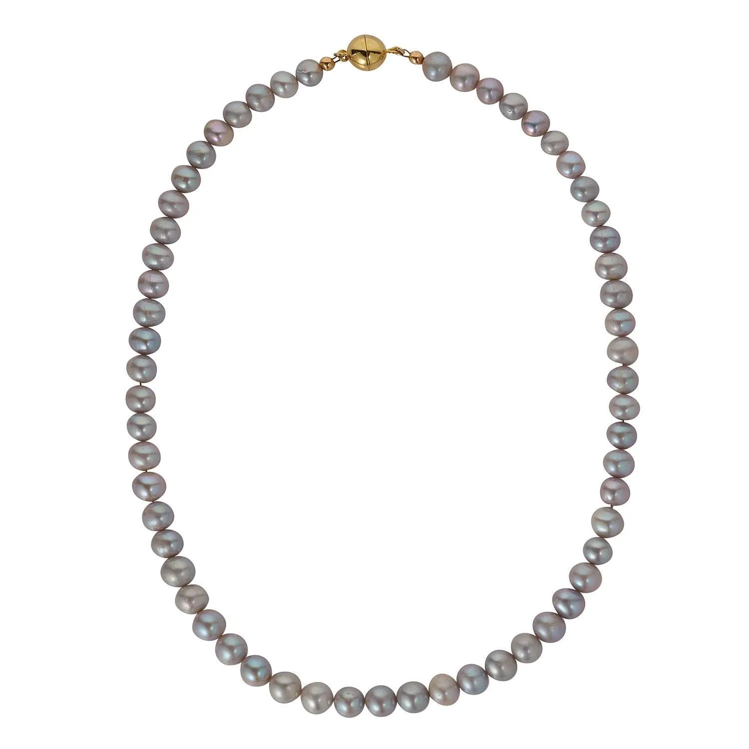 Grey 8mm Freshwater Pearls Gold Plated Magnetic Clasp Necklace