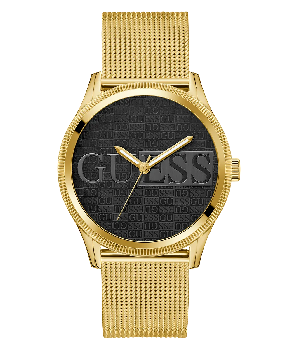 GUESS Mens Black Gold Tone Analog Watch