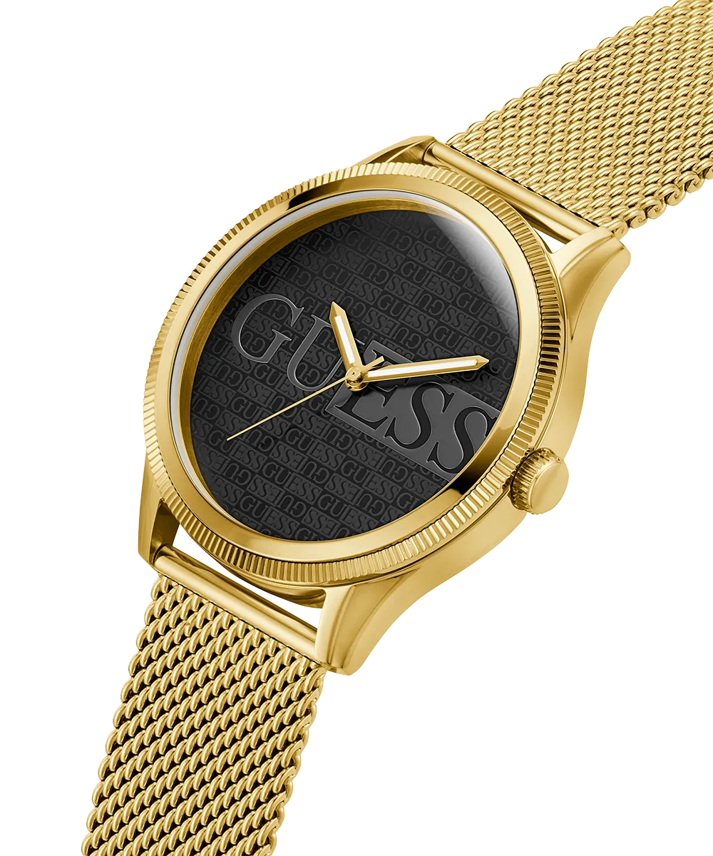 GUESS Mens Black Gold Tone Analog Watch