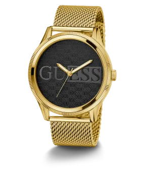 GUESS Mens Black Gold Tone Analog Watch