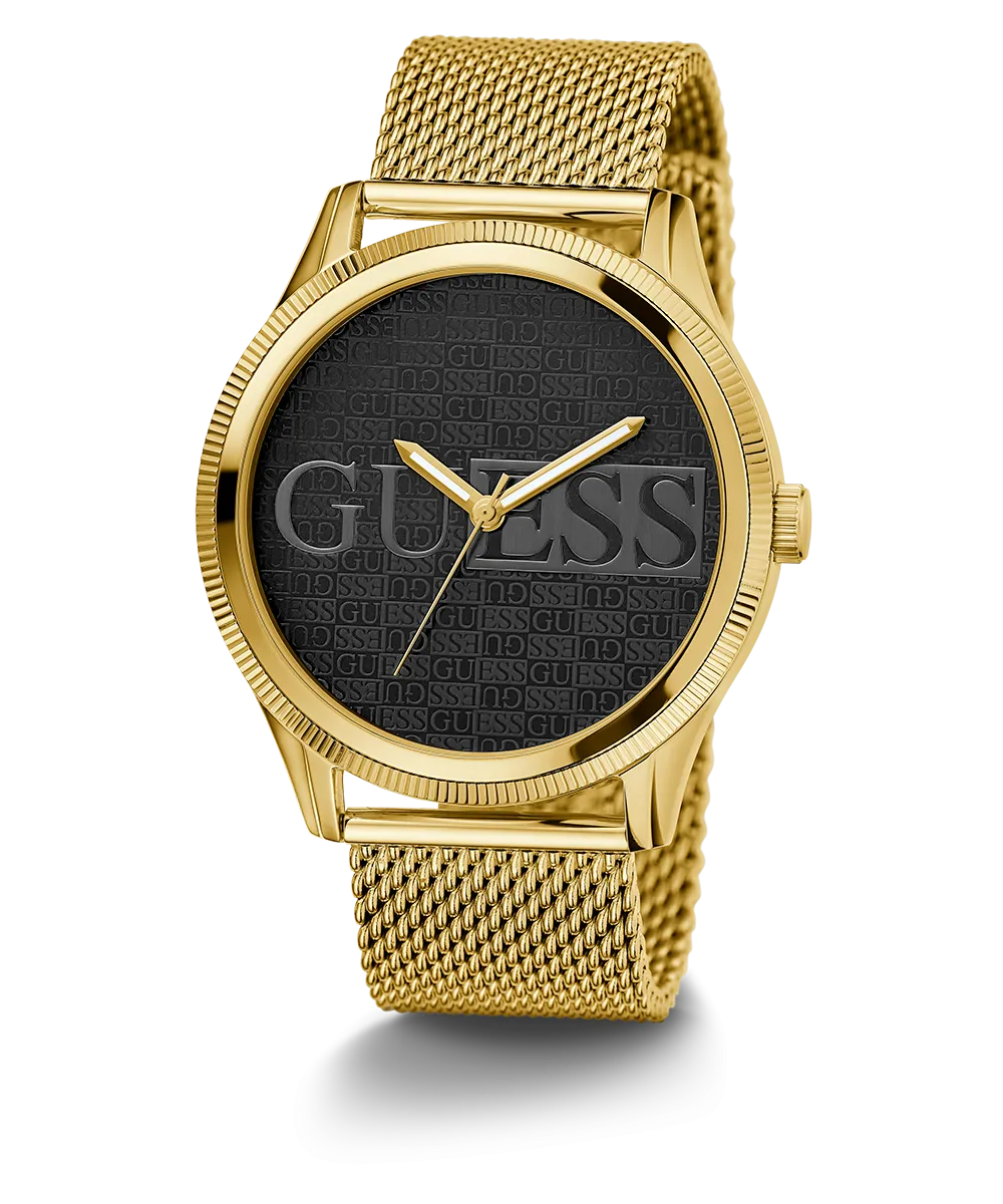 GUESS Mens Black Gold Tone Analog Watch