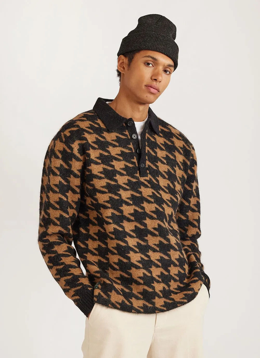 Houndstooth Rugby Shirt - Tan