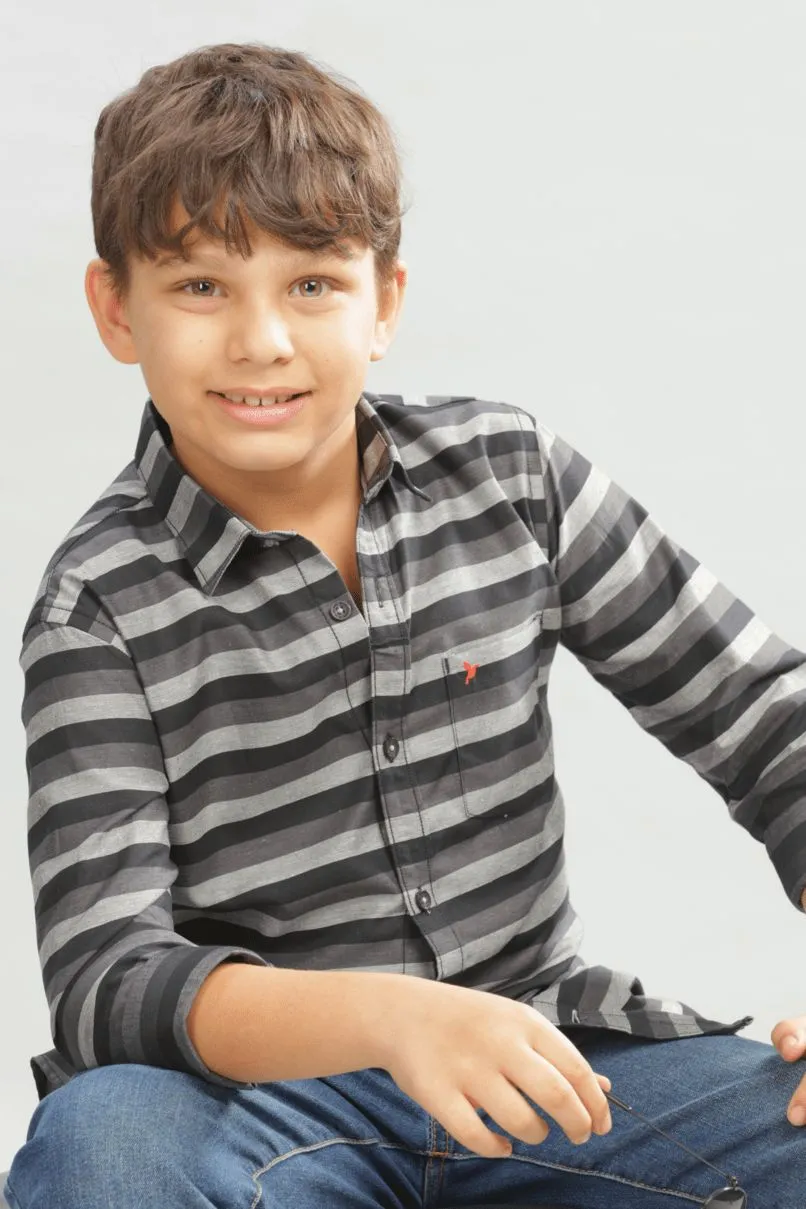 KIDS - Black & Grey Horizontal Stripes -Stain Proof Shirt