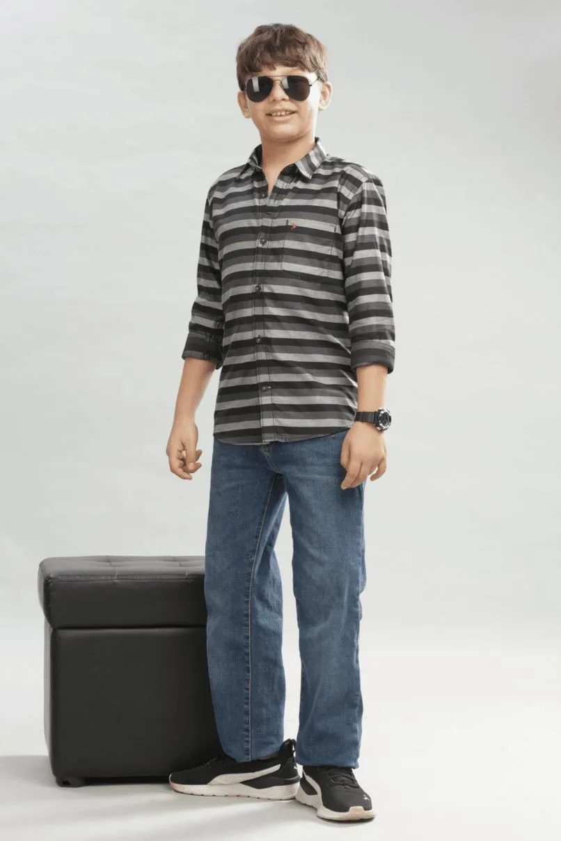 KIDS - Black & Grey Horizontal Stripes -Stain Proof Shirt