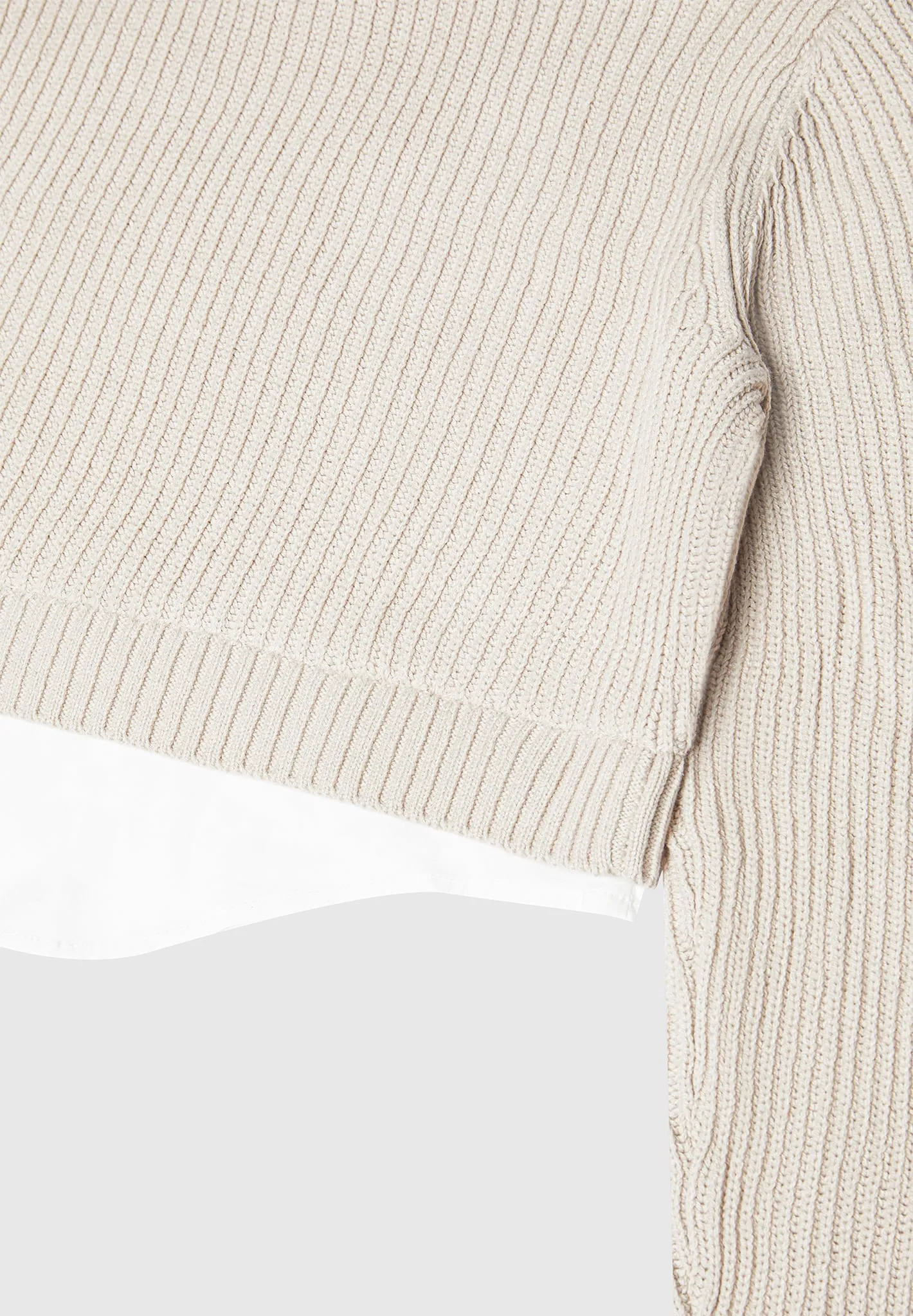 Knitted Jumper with Shirt Detail - White/Beige