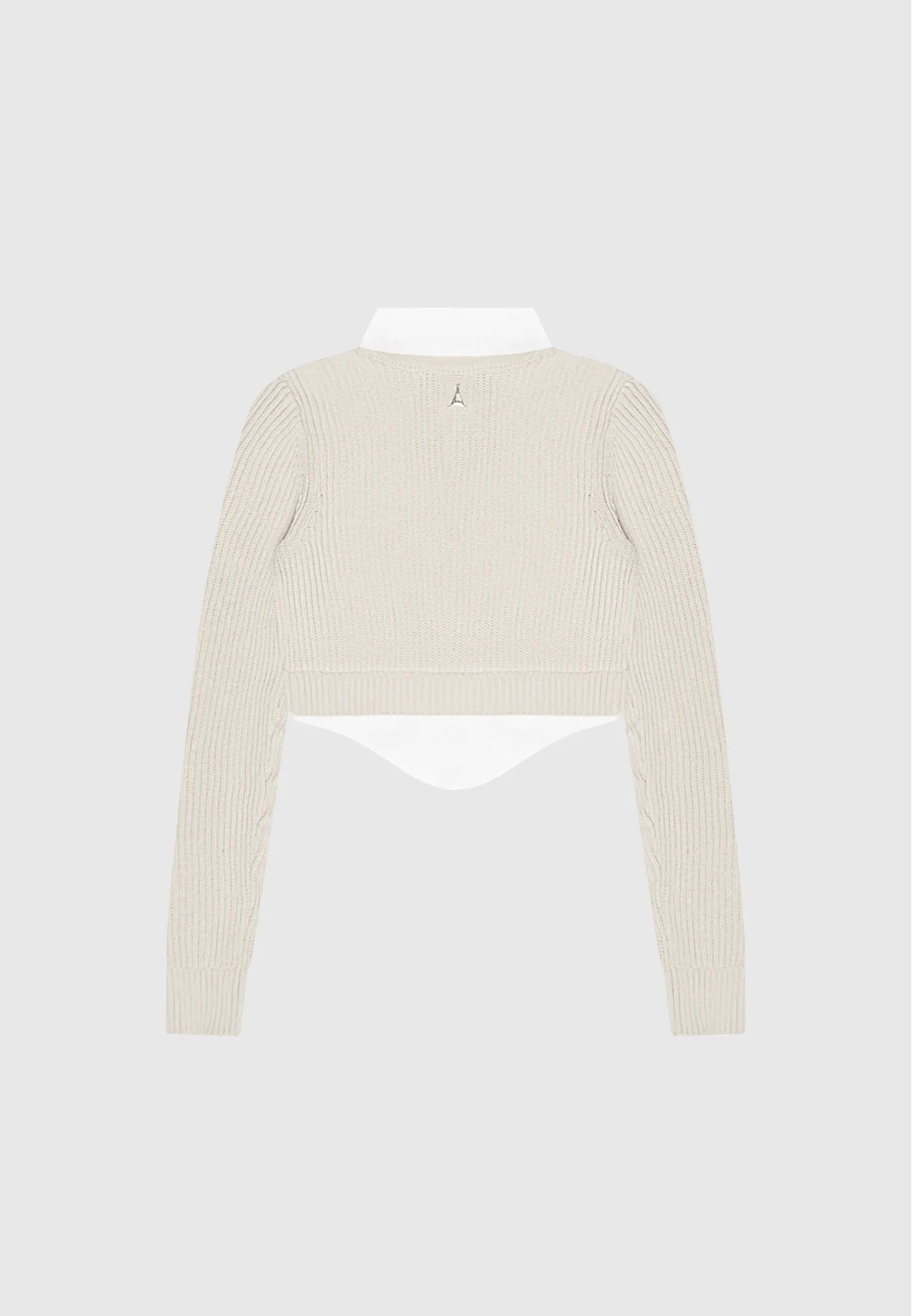 Knitted Jumper with Shirt Detail - White/Beige