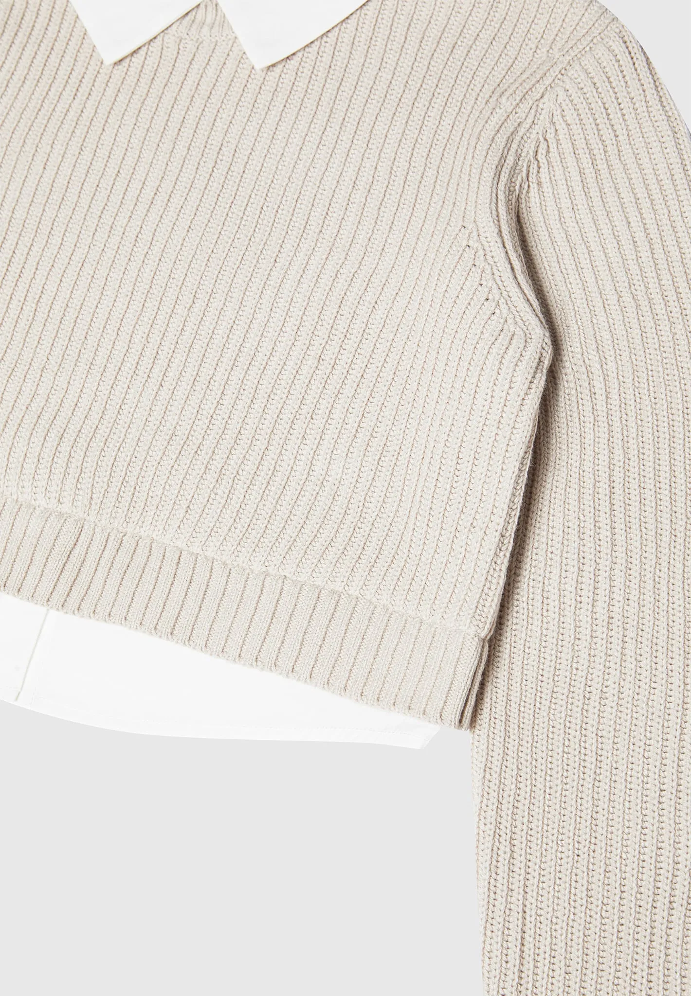 Knitted Jumper with Shirt Detail - White/Beige