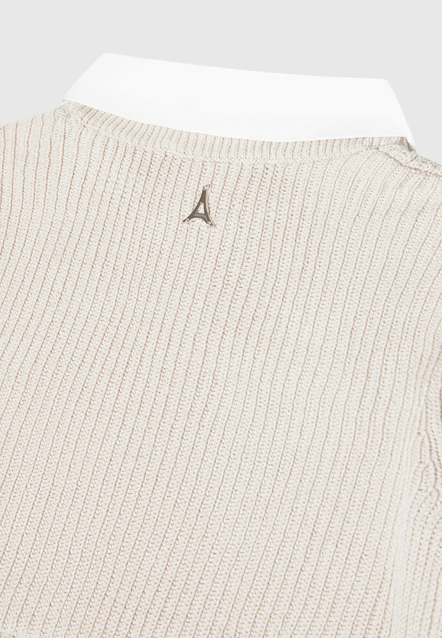 Knitted Jumper with Shirt Detail - White/Beige