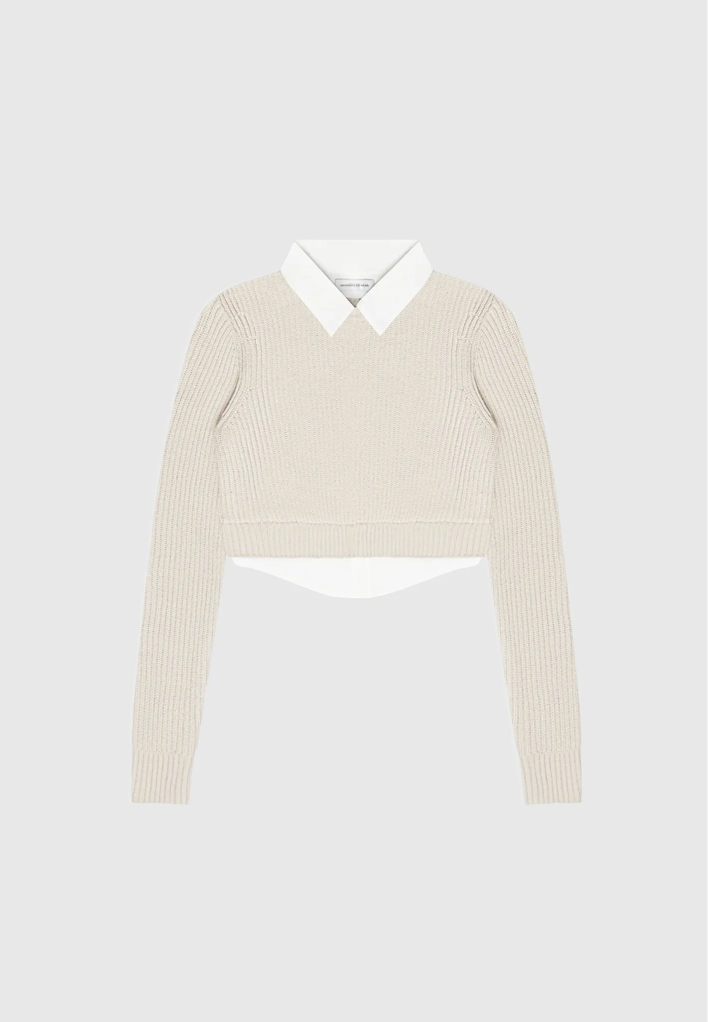 Knitted Jumper with Shirt Detail - White/Beige