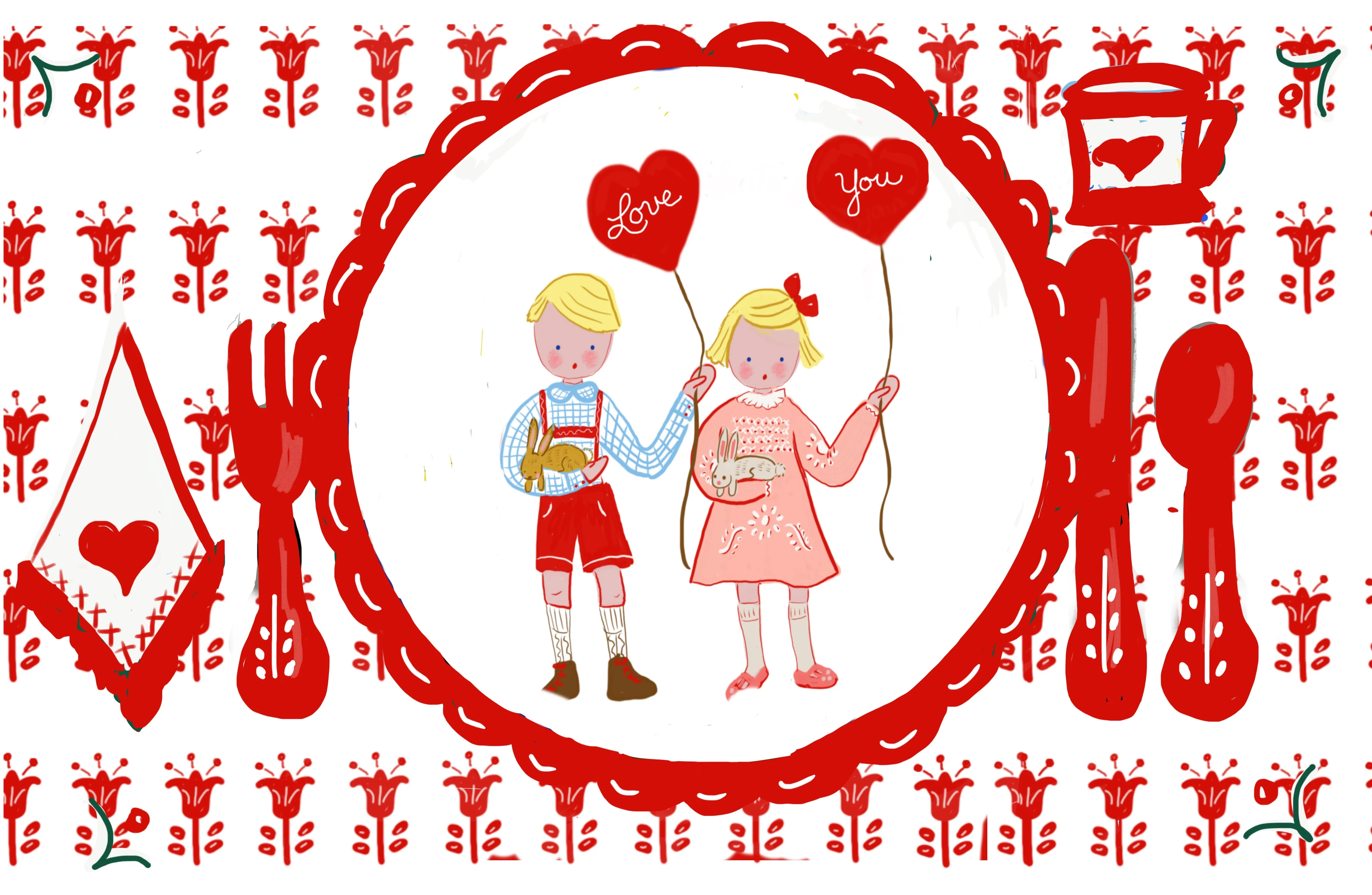 Laminated Placemat - Boy and Girl Valentines