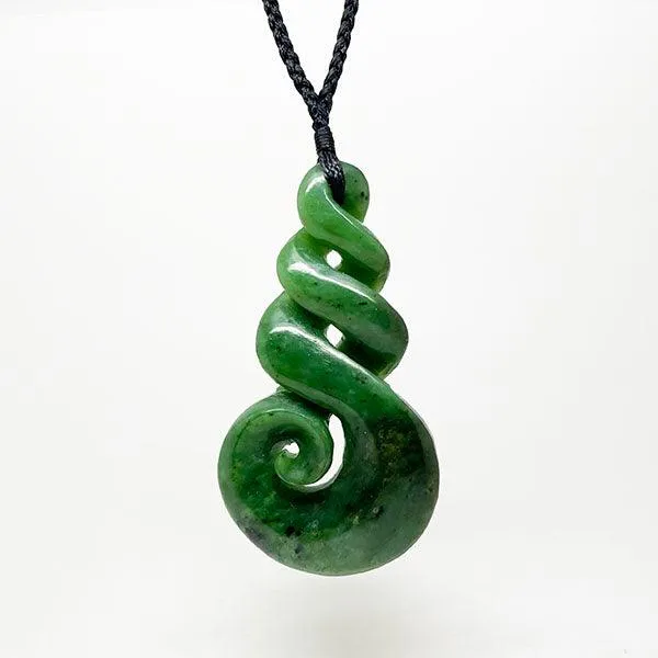 Large 9cm NZ Greenstone Triple Twist Necklace with Koru