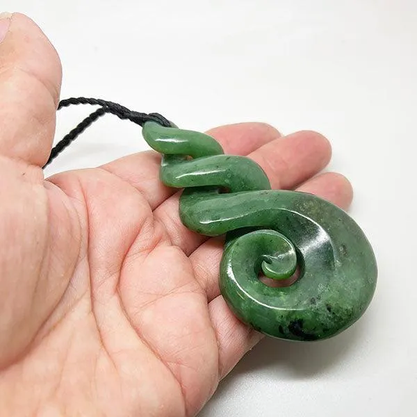 Large 9cm NZ Greenstone Triple Twist Necklace with Koru