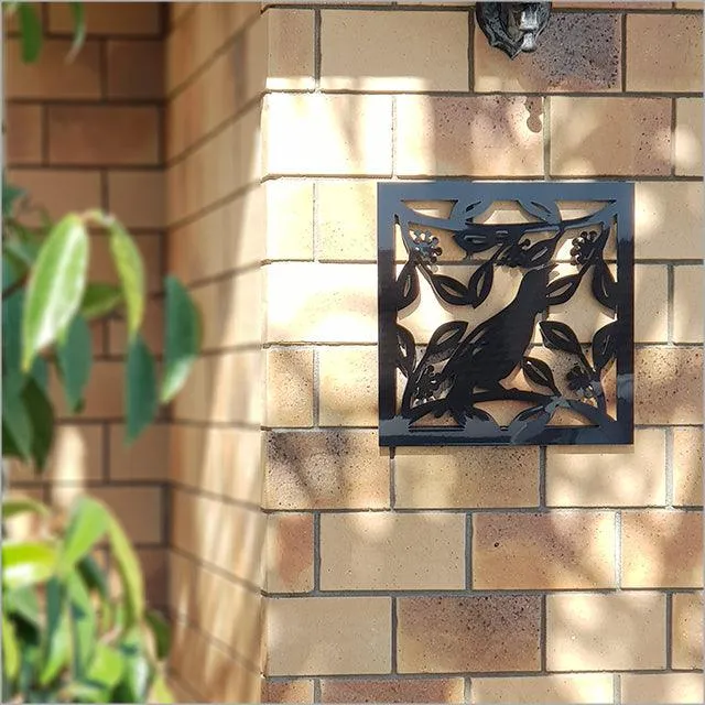 Large Square Tui Bird on Pohutukawa Panel