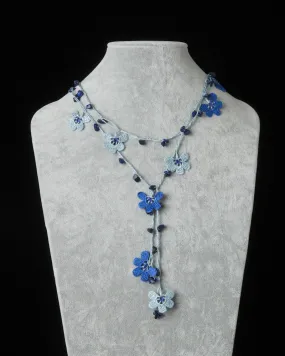 Lariat with Clover Motif -  Indigo & Ice Blue