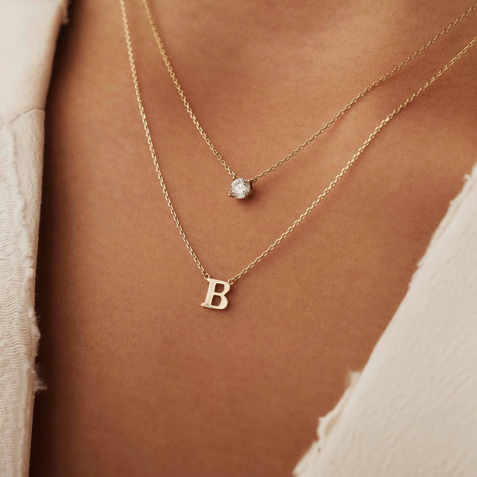 Le Marais Chloé 14 karat gold initial necklace with letter