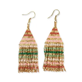 Lexie Horizontal Gold Lines Beaded Fringe Earrings