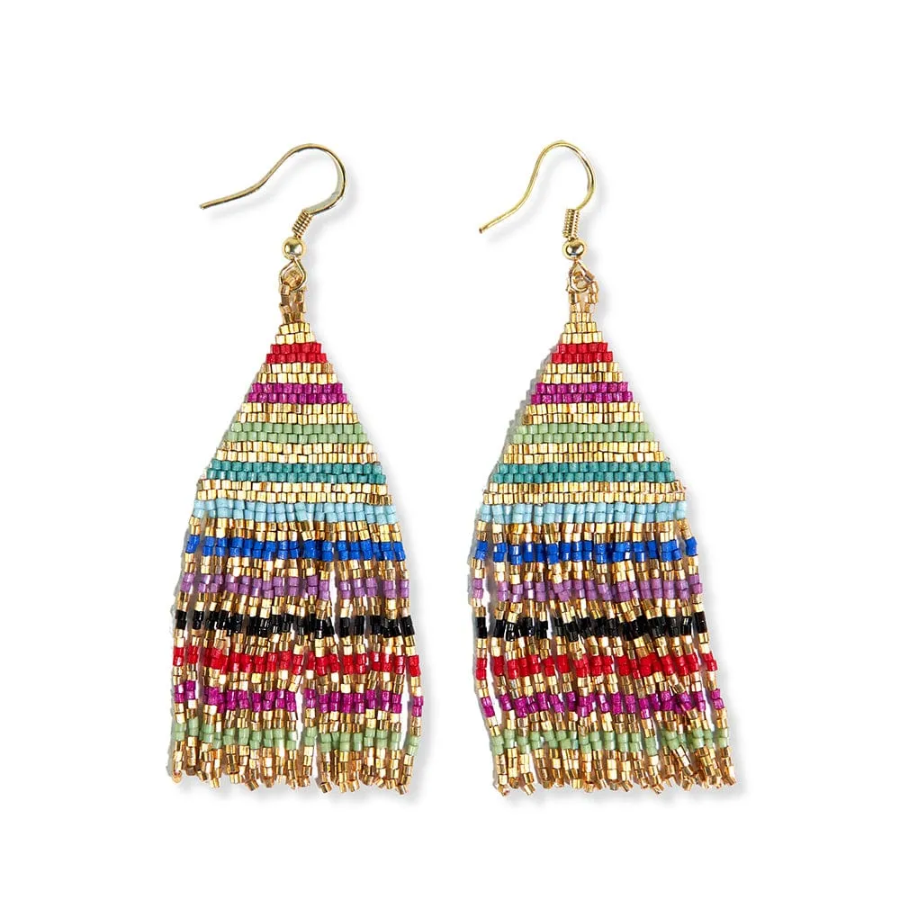 Lexie Horizontal Gold Lines Beaded Fringe Earrings