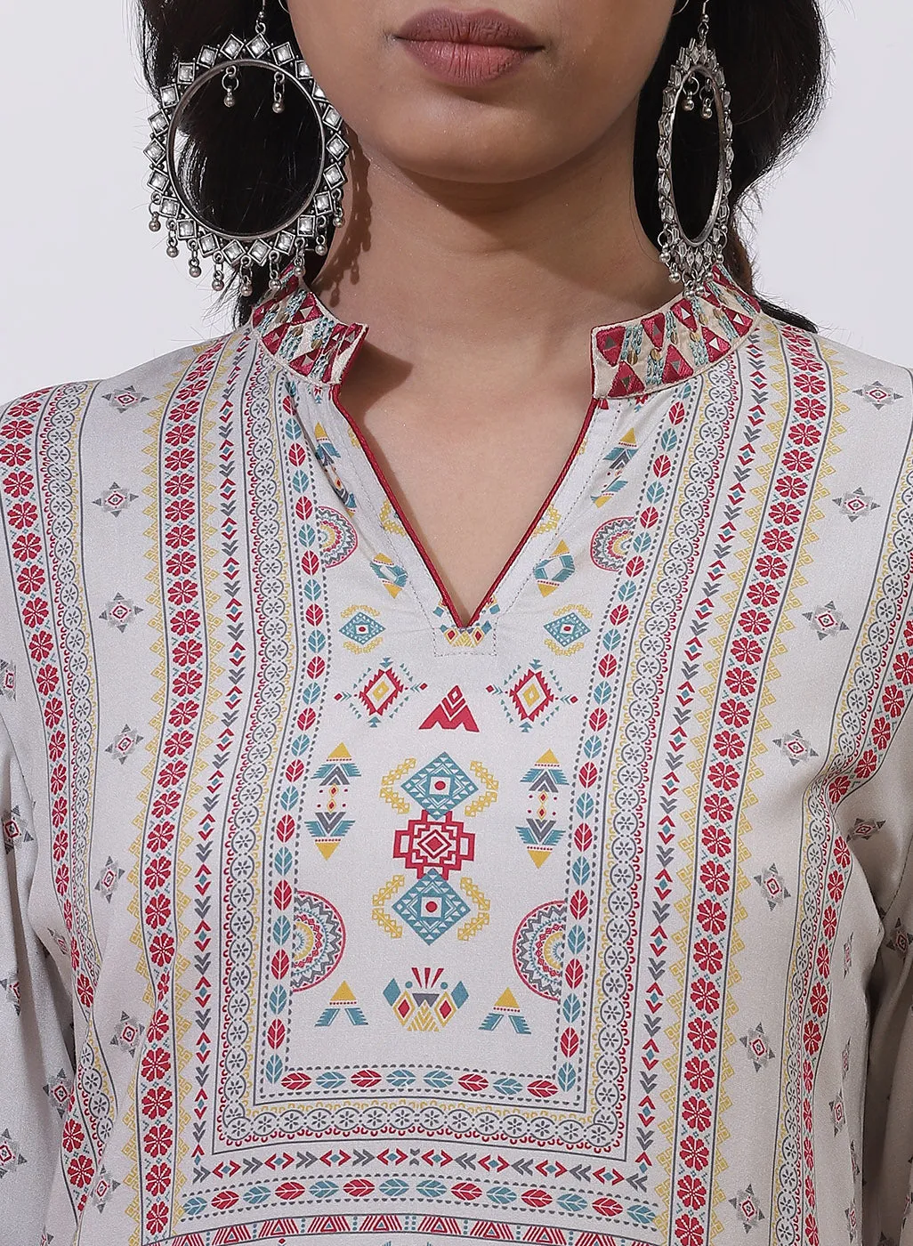 Light Grey and Orange Phool Collection A-line Kurta